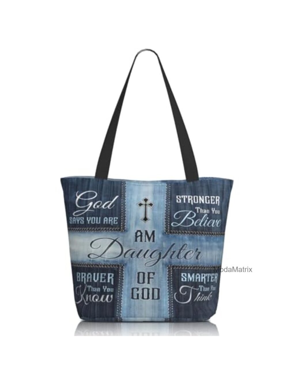 Christian Tote Bag Polyester Zippered Reusable Shoulder Bag Bible Verse